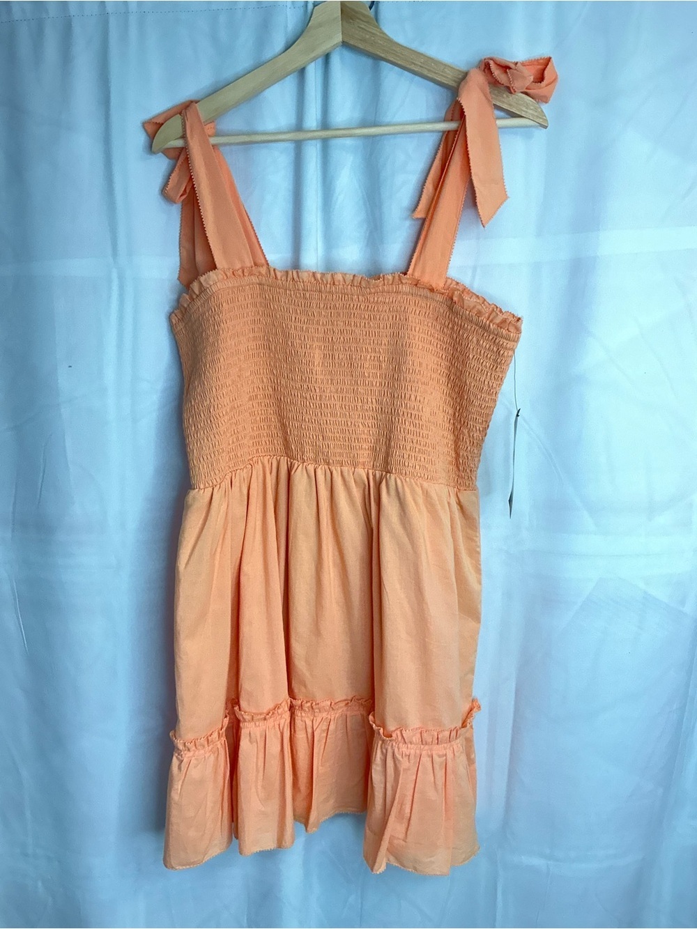2337 - Peach Smocked Tie-Shoulder Sundress - Picture 2 of 5